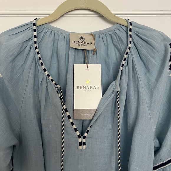 NWT Benaras by Citrus Embroidered Caftan Dress Size XS Linen - Picture 3 of 12